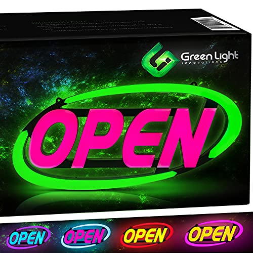 GLI Led Open Sign for Business – Stand Out with 64 Super-Bright Color Combos to Match Your Brand, Programmable App – Neon Flash, or Scroll – 15 x 32 inch