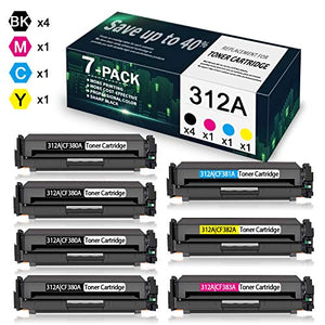 7-Pack (4BK+1C+1Y+1M) 312A | CF380A CF381A CF382A CF383A Compatible Remanufactured Toner Cartridge Replacement for HP Color Laserjet Pro MFP M476dw M476dn M476nw Printer, Toner Cartridge.