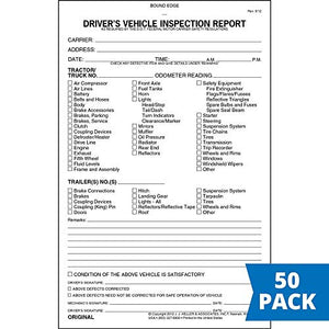Detailed Driver's Vehicle Inspection Report 50-pk. - Book Format, 3-Ply Carbonless, 5.5" x 8.5", 31 Sets of Forms Per DVIR Book - Meet FMCSR Requirements - J. J. Keller & Associates