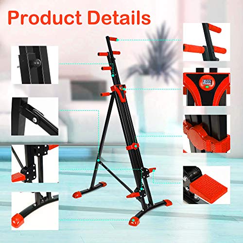 Aceshin Vertical Climber Machine, Home Gym Exercise Folding Climbing Machine,Indoor Vertical Climbing Exercise Machine, Fitness Stepper for Whole Body Cardio Workout Training (Red)