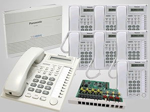 8 Panasonic KX-T7730 White Phones + Panasonic KX-TA824 Hybrid Phone System with KX-TA82483 3x8 Expansion Card