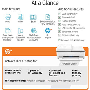 HP Envy 64 58e All-in-One Wireless Color Inkjet Printer, White - Print Copy Scan - 10 ppm, 4800 x 1200 dpi, Auto 2-Sided Printing, 35-Sheet ADF, Dual-Band WiFi, Instant Ink Ready, Cbmou Printer Cable