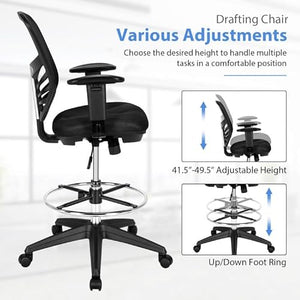 XYZTech Modern Height Adjustable Mesh Drafting Chair with Lumbar Support & Foot Ring