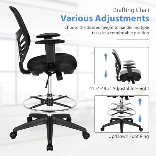 XYZTech Modern Height Adjustable Mesh Drafting Chair with Lumbar Support & Foot Ring