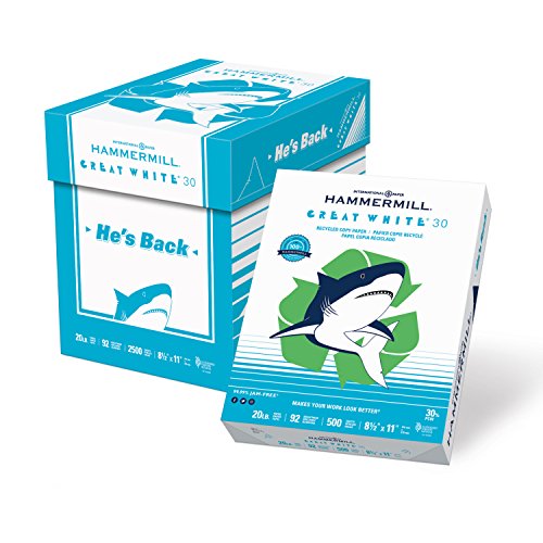 Hammermill Paper, Great White Copy, 30% Recycled , 20lb, 8.5x11, Letter, 92 Bright 2500 Sheets / 80 Cartons Per Pallet Pricing, 200,000 Sheets (86710PLT), Made In The USA