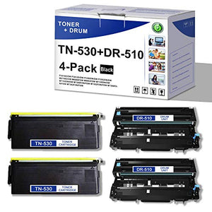 [4 Pack,Black] Compatible TN-530 Toner & DR-510 Drum Replacement for Brother DCP-8040 8040D 8045D MFC-8300 8500 8600 8700 IntelliFax-4100 4750/4750e HL-1230 1240 1250 Printer