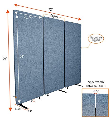 Stand Steady ZipPanels Office Partition | Room Dividers | Three Zip Together Panels Provide Privacy and Reduce Ambient Noise in Workspace, Classroom and Healthcare Facilities (Light Gray / 3 Panels)