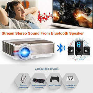 HD Wireless Projector WiFi Bluetooth Android 6.0 5000 Lumen WXGA 200" LCD LED (2018 Upgraded), Multimedia Home Theater Video Projector 1080P HDMI VGA USB TV Built-in Speaker Gaming Outdoor Movie