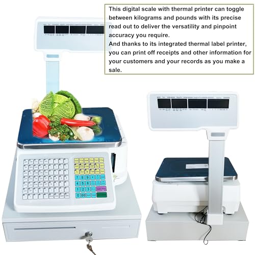 HQHAOTWU Digital Price Computing Scale 30kg with Cash Box Thermal Printer