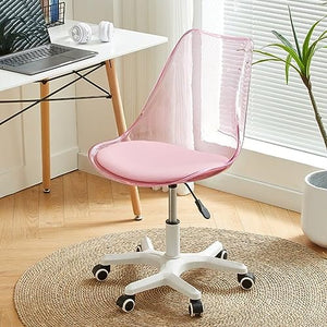 TemkIN Clear Transparent Rolling Chair, Adjustable Swivel Office Chair with Wheels (Pink, 56 * 73~83cm)