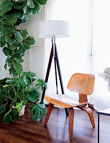 Nova Lighting 10858 Tripod Floor Lamp, Dark Wiped Wood & Brushed Nickel with White Linen Shade