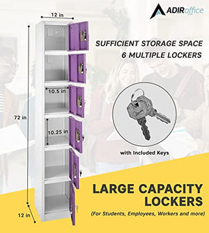 AdirOffice Large School Locker with 6 Doors and 6 Hooks - Purple