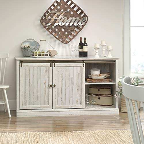 Sauder 423674 Barrister Lane 60" Sliding Door Entertainment Credenza, White Plank Finish