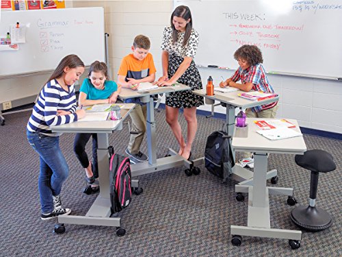 Offex Height Adjustable Student Sit Stand Desk with Crank Handle and Pencil, Water Bottle Holder - Light Gray/Medium Gray, Perfect for School, Classroom and Office