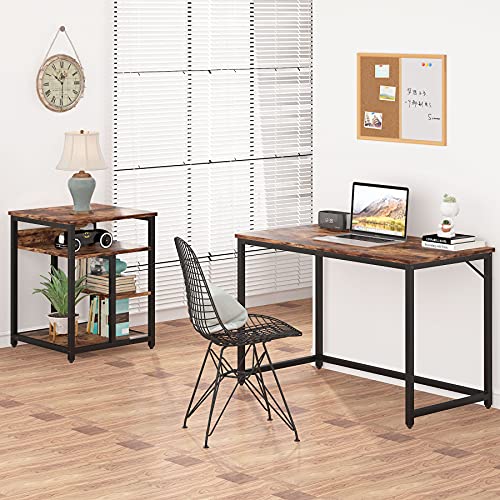 Tribesigns Computer Desk with Printer Stand, Home Office Desk with Storage Shelf-Left or Right Set Up, 59 inch Study Writing Table Workstation Rustic Brown