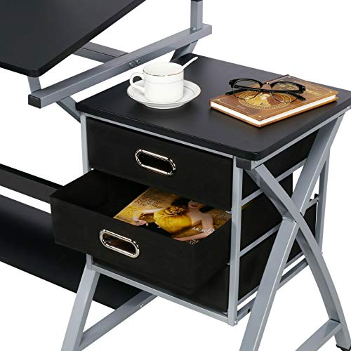 Adjustable Drafting Craft Table Art Drawing Desk Board Storage Artist with Stool