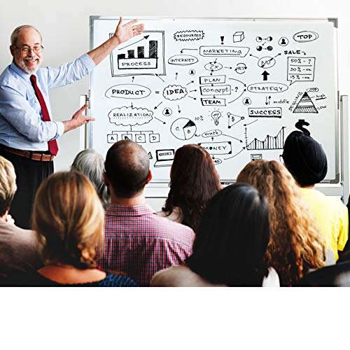 Excello Global Products Large 48"x32" White Board on Wheels: 1 Reversible Magnetic Dry Erase Board with Rolling Stand, 4 Dry Erase Markers, 1 Eraser, 4 Magnets, 1 Marker Tray