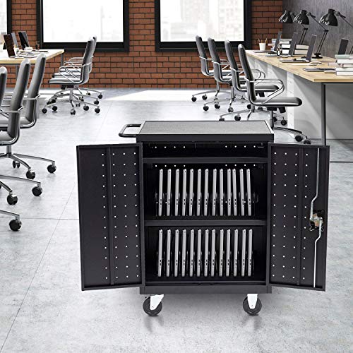 Pearington 32 Device Mobile Charging and Storage Cart for iPads, Chromebooks and Laptop Computers, Up to 13-inch Screen Size, Surge Protection, Front & Back Access Locking Cabinet