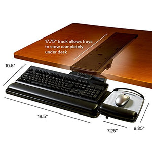 3M Keyboard Tray with Adjustable Keyboard and Mouse Platforms, Turn Knob to Adjust Height and Tilt, Swivels and Stores Under Desk, Gel Wrist Rest and Precise Mouse Pad, 17.75" Track, Black (AKT80LE)