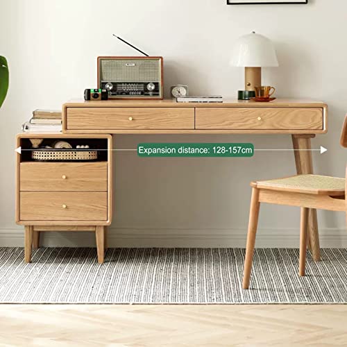 Modern Solid Wood Office Desk with Drawer, Cabinet, and Bookshelf