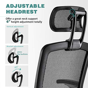 GABRYLLY Ergonomic Mesh Office Chair - High Back Desk Chair with Adjustable Headrest, Flip-Up Arms, Tilt Function, Lumbar Support, PU Wheels