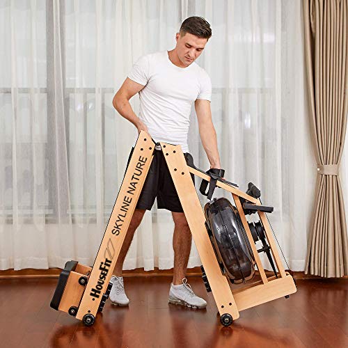 HouseFit Wooden Water Rower Rowing Machine with Bluetooth APP Foldable Rower Machine for Home Use with LCD Monitor Water Resistance Wood Rower Exercise Machine Soft Seat Home Fitness Workout