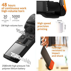 IWIRA Portable Printer 58mm Thermal Sunmi V2 PRO POS Receipt with Android OS7.1,5.99'' HD,4G,NFC,Supports Label Printing & Printing,Compatible Loyverse iREAP&CashStock (5), Orange, Black