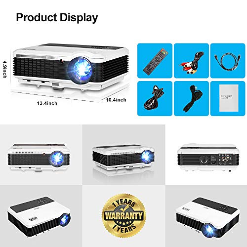 EUG 3900 Lumen WXGA LCD LED Digatal TV Projectors Home Theater with HDMI USB RCA Audio Ypbpr VGA Support Full HD 1080P Multimedia Outdoor Movie Proyector for DVD Laptop Xbox PS4 WiFi Dongle PC Roku