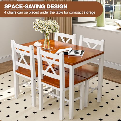 AOVSA Solid Wood 5-Piece Dining Table Set for 4 - Farmhouse Kitchen Furniture