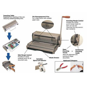 Akiles 13" Heavy Duty Coilmac M 41 manual Punching & Binding Machine with EZ Inserting Table