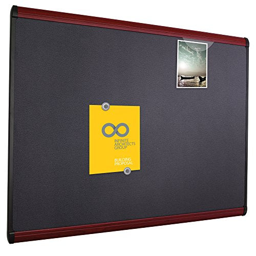 Quartet Prestige Plus Magnetic Fabric Bulletin Board, 6 x 4 Feet, Black with Mahogany Frame (MB547M)