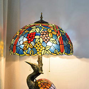 NINGZ Handmade Stained Glass Tiffany Style Table Lamp 18" Dark Grape Flower Desk Lamp - Antique Light Base for Living Room, Study, Bedroom - Female Color