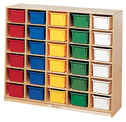 Childcraft 075042 Mobile Cubby with 30-Tray Capacity, 47-3/4" x 13" x 42", Natural Wood Tone
