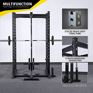 Mikolo Olympic Power Cage, 1000 lbs Commercial Weight Cage with LAT Pull-Down Pulley System, J-Hooks, 360 Degree Landmine, Dip Bars, Barbell Holder, and Other Attachments for Home Gym