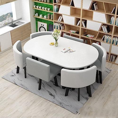 IWQHQXR Conference Table Set with 6 Chairs, Rectangle/Oval Meeting Room Table - Grey 2