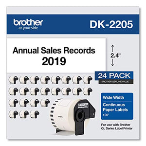 Brother Genuine, DK-220524PK Continuous Paper Label Roll, Cut-to-Length Label, 2.4” x 100 Feet, (24) Rolls Per Box, White (DK220524PK)