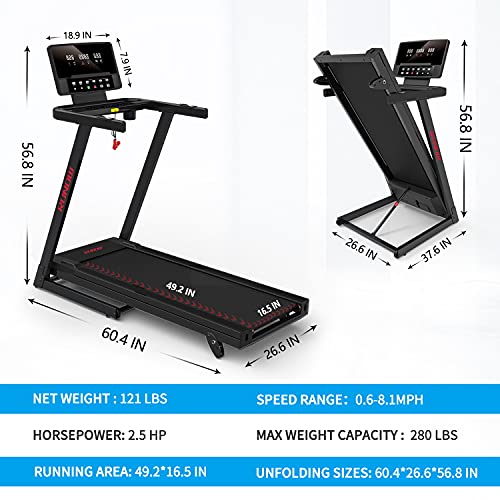 RUNOW Folding Treadmill for Home, 2.5HP Incline Treadmill with 36 Preset Programs, Treadmill Compact Running Machine for Home Gym Office Space