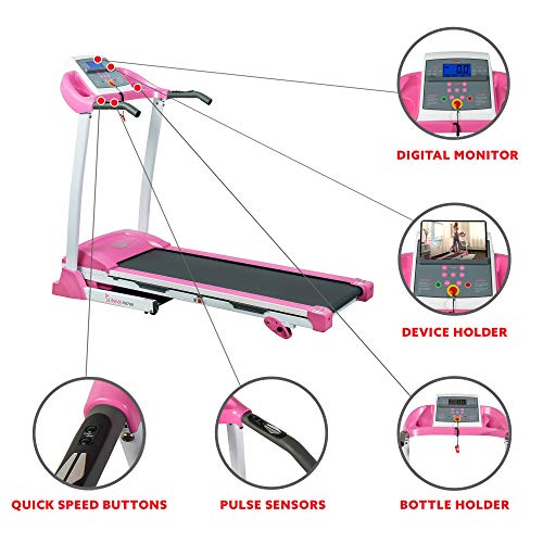 Sunny Health & Fitness P8700 Pink Treadmill, 62 L x 27 W x 50 H