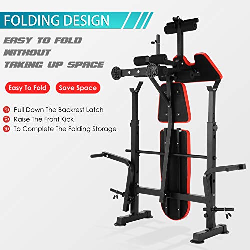 Hicient Olympic Weight Bench with Preacher Curl & Leg Developer for Weight Lifting and Strength Training, 6 Levels Adjustable Professional Weight Bench Set for Indoor Exercise (Red)