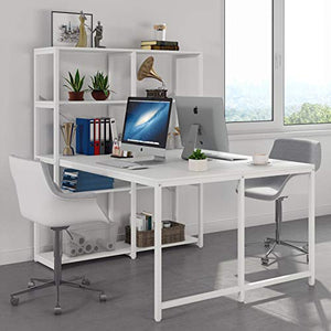 Tribesigns Double Computer Desks with 10 Storage Shelves, Dual Office Desk Study Table with Etagere Bookcase, 2 Writing Desk Workstation with Hutch Bookshelf for Two People Home Office, White
