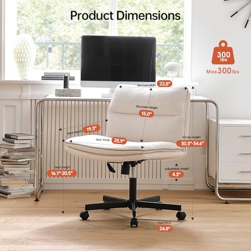 EMIAH Armless Faux Fur Vanity Office Desk Chair with Wheels