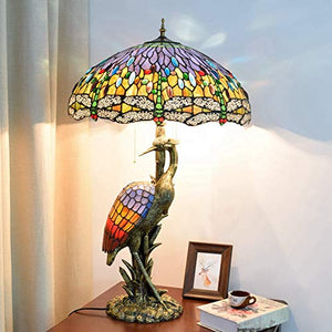 Xiaochen Antique Tiffany Style Dragonfly Table Lamp 18" Dark Red Blue Creative Antique Light Base for Living Room Bedroom (Color: Female)