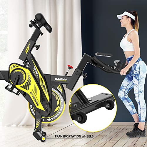 Pooboo Indoor Cycling Bike Magnetic Exercise Bike Stationary with Comfortable Seat Cushion, Tablet Holder and LCD Monitor for Home Workout