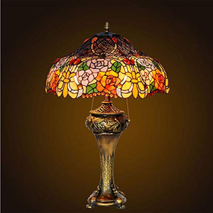 MaGiLL Tiffany Style Desk Lamp 28-Inch High Pink Stained Glass Lampshade