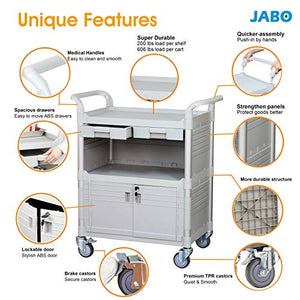 JaboEquip Heavy Duty Lockable Hospital Cart, 3 Shelf Utility Cart 606 lbs, L34.43xD19.69xH40.55 inch, Off-White Color