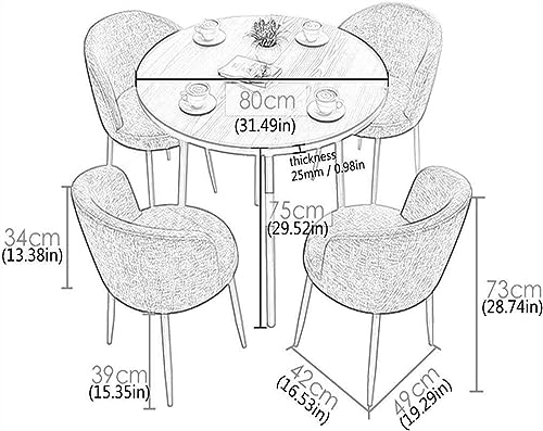 WEBERT Modern Minimalist Reception Room Club Table and Chair Set - Wooden Round Table with 4 Cotton Chairs (Light Gray)