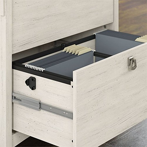 Bush Furniture Salinas Mission Desk with Hutch, Lateral File Cabinet and 5 Shelf Bookcase in Antique White