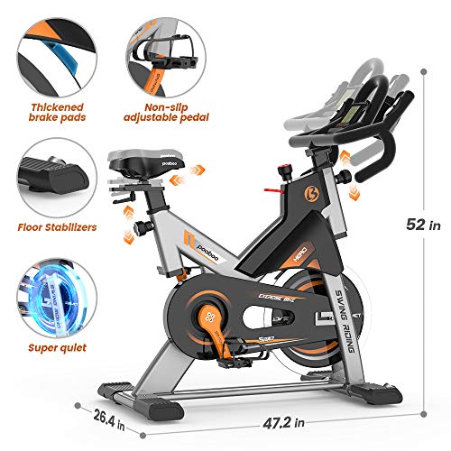 pooboo Exercise Bike Stationary 330 Lbs Indoor Cycling Bike with Comfortable Seat Cushion & LCD Monitor, Multi - Grips Handlebar