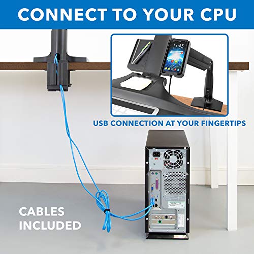 Mount-It! Dual Monitor Sit Stand Workstation with Gas Spring Arm | Height Adjustable Standing Desk Converter | 2 Integrated USB 3.0 Ports | VESA 75 100 | C-Clamp and Grommet Base