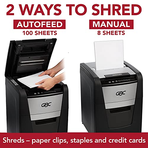 GBC Auto Feed+ Paper Shredder, 100 Sheet Capacity, Super Cross-Cut, Home Office - 100X (WSM1757602)